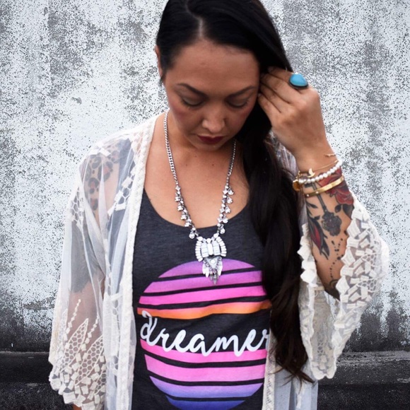 Ivory Geometric Star Mesh Kimono - Picture 4 of 5